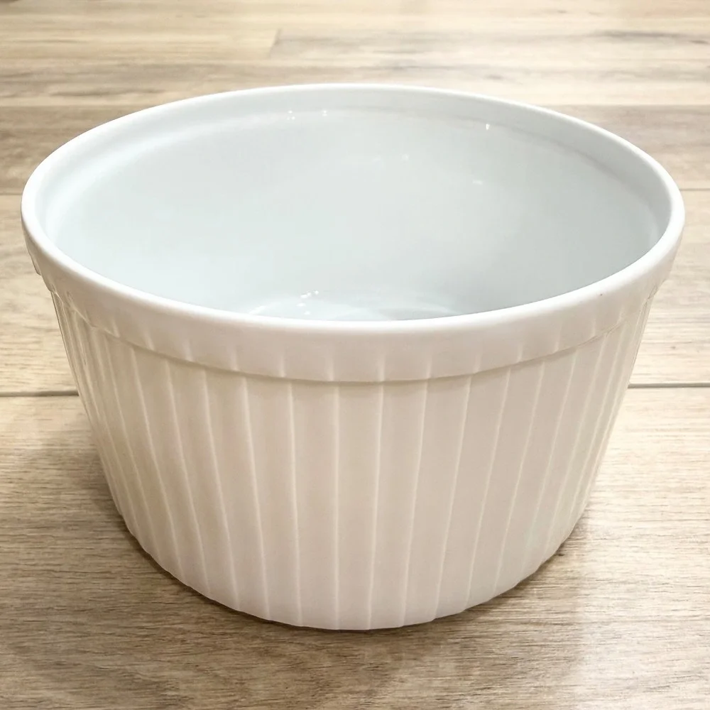 Pillivuyt‎ France White Porcelain Pleated Souffle Dish 6.5 Inch Round Baker 48oz